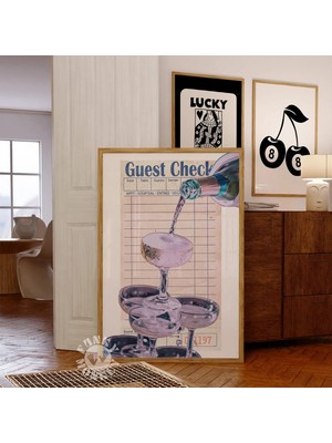Ninastore Misafir Çeki Baskısı/ Retro Şampanya Duvar Sanatı Baskıları/ Bar Arabası Dekorasyonu/ Kokteyl Poster