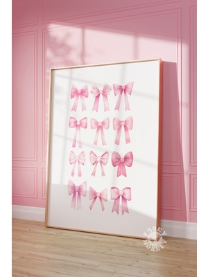 Ninastore Pembe Kurdeleli Coquette Sanat Baskısı / Yumuşak Kız Estetiği / Pembe Çocuk Odası Duvar Sanatı / Fra