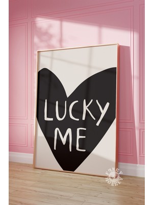 Ninastore Şanslıyım Duvar Sanatı Baskısı/ Şık Kalp Baskılı Poster/ Retro Üniversite Dairesi Estetiği/ Dijital