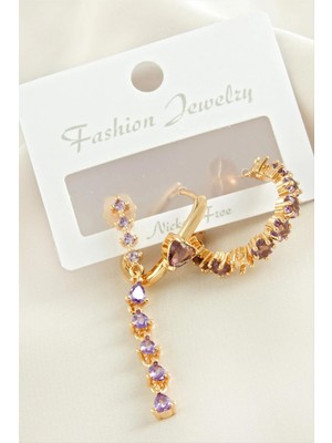 Renklime 3 Adet Kalp Zirkon Taşlı Küpe