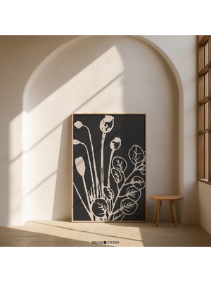 Ninastore Bej ve Siyah Soyut Modern Botanik Duvar Sanatı / Indirilebilir Soyut Bitki Sanatı / Minimalist Moder