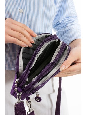 Nemo Group Açık Vizon Unisex Cüzdan, 4 Gözlü, Telefonluk, Crinkle Kumaş, Çapraz Askılı Omuz Çantası, 20X12CM