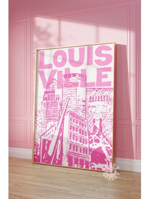 Ninastore Louisville Poster Baskısı/ Pembe Şehir Duvar Sanatı/ Trendi Seyahat Posteri/ Retro Şık Dijital Baskı
