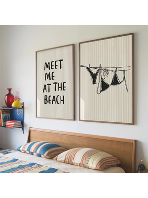 Ninastore 2'li Set Nötr Kıyı Temalı Duvar Sanatı Baskısı/ Yaz Posterleri/ Siyah Bikini Plaj Baskısı/ Kıyı Este