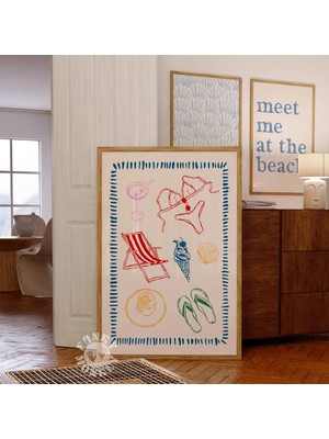 Ninastore Yaz Temalı Sanat Baskısı / El Çizimi Sahil Duvar Sanatı / Trend Plaj Baskılı Poster / Plaj Evi Dijit