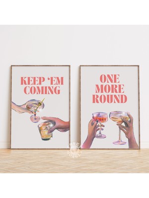 Ninastore "keep Em Coming One More Round" Baskı Seti (2 Adet) / Yazdırılabilir Bar Arabası Sanat Baskı Seti /