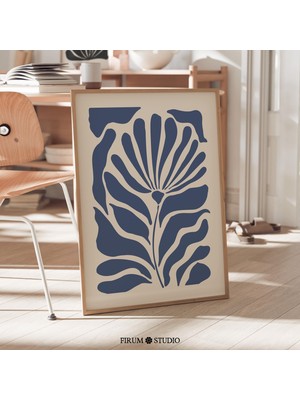 Ninastore Modern Boho Soyut Çiçekli Baskı Sanatı/ Dijital Indirme/ Oturma Odası Için Lacivert ve Bej Duvar San