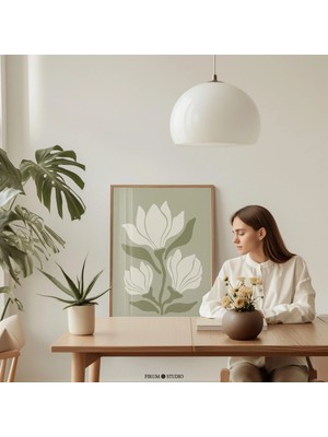Ninastore Adaçayı Yeşili Manolya Baskılı Sanat Eseri Ilkbahar Çiftlik Evi Dekorasyonu Için - Soluk Yeşil Kır E
