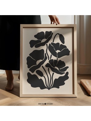 Ninastore Siyah ve Bej Soyut Gelincik Çiçeği Sanatı Baskısı / Hüzünlü Bohem Botanik Baskı / Orta Çağ Modern Çi
