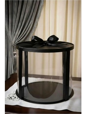 Alvenya Silindir Siyah Gelin Damat Bohçası Için Şeffaf Lüks Hediye Kutusu – Çeyiz Kutusu
