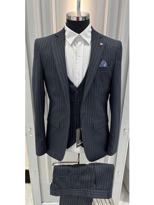 Sabri Zengin Erkek Çizgili Slim Fit Takım Elbise