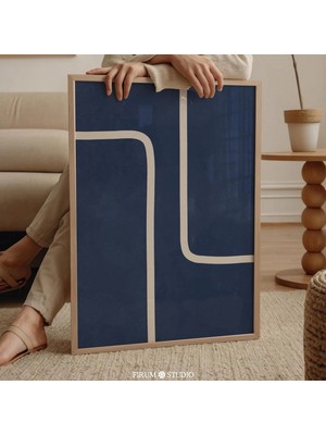 Ninastore Lacivert Çizgi Sanatı Duvar Dekoru Indirilebilir Baskı - Minimalist Orta Çağ Soyut Çizgiler Dekorasy