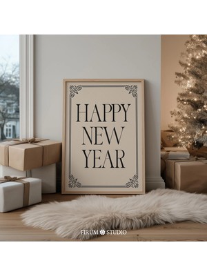 Ninastore Mutlu Yeni Yıl Baskılı Duvar Sanatı / Minimalist Modern Yılbaşı Gecesi Dekorasyonu / Dijital Tatil S
