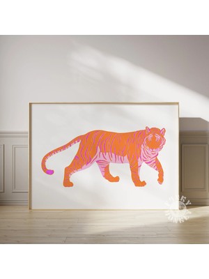 Ninastore Kaplan Duvar Sanatı / Yatay Baskı / Maksimalist Dopamin Estetiği / Şık Dijital Baskı / Pembe Turuncu