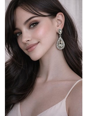 No Name Catmint Kadın Zirkon Taşlı Abiye Düğün Nişan Söz Parti Davet Hediye Küpe