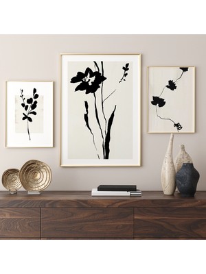 Ninastore Botanik Baskı Seti/ Minimalist Galeri/ 3'lü Yazdırılabilir Set/ Bej Siyah/ Soyut Botanik/ Modern Gal