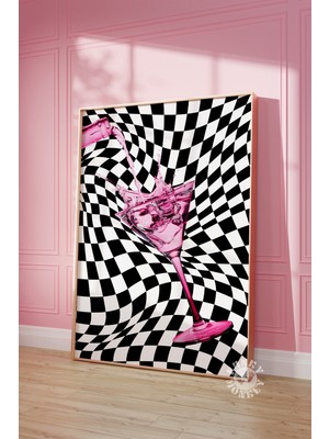 Ninastore Eğlenceli Bar Arabası Sanat Baskısı/ Pembe Kokteyl Baskılı Poster/ Trend Duvar Sanatı/ Retro Maksima