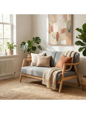 Favela Bohem Ikili Berjer Natürel Ahşap, Gri