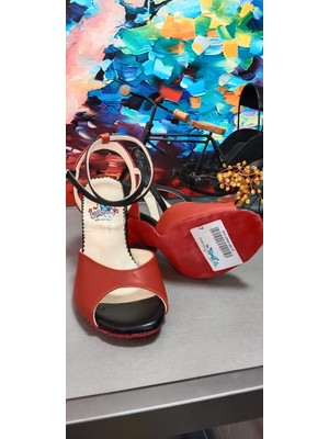Bitangosu "kırmızı Tutku" Tango Dans ve Salon Ayakkabısı 8,5 cm 13 Pont Kelebek Model