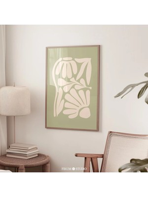 Ninastore Adaçayı Yeşili Soyut Çiçekli Baskılı Duvar Sanatı - Soluk Yeşil Organik Estetik Oturma Odası Duvar D
