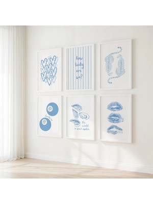 Ninastore Mavi Duvar Sanatı Baskı Seti (6 Parça) / Trend Posterler / Şık Dijital Baskılar / Kız Öğrenci Yurt O