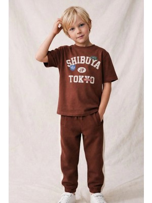 Monila Erkek Çocuk Pamuklu Bisiklet Yaka Baskılı T-Shirt ve Eşofman Altı 2'li Takım
