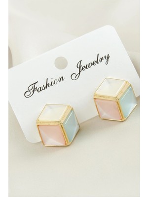 Renklime Küp Damla Sedef Taşlı Metal Küpe