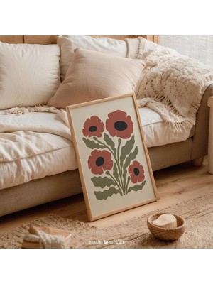 Ninastore Boho Gelincik Baskılı Duvar Sanatı / Rustik Soyut Toprak Tonlarında Kır Çiçekleri Posteri / Mutfak V