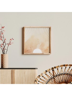 Ninastore Güneş Işınları Duvar Dekoru / Kare Sanat Baskısı / Toprak Tonlarında Duvar Sanatı / Orta Çağ Moderni