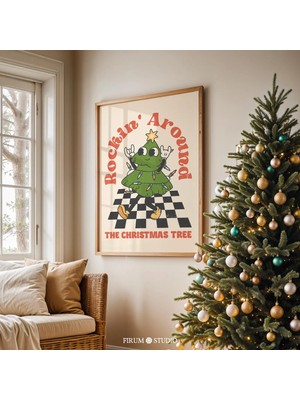 Ninastore Komik Retro Noel Ağacı Baskılı Duvar Sanatı/ Trendi Şenlikli Dijital Poster/ Sevimli Renkli Noel Ağa