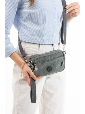 Nemo Group Açık Vizon Unisex Cüzdan, 4 Gözlü, Telefonluk, Crinkle Kumaş, Çapraz Askılı Omuz Çantası, 20X12CM