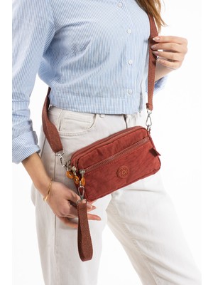 Nemo Group Açık Vizon Unisex Cüzdan, 4 Gözlü, Telefonluk, Crinkle Kumaş, Çapraz Askılı Omuz Çantası, 20X12CM