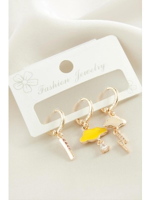 Renklime 3 Adet Bulut Şimşek Zirkon Taşlı Küpe