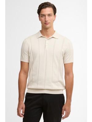 Barbour Wellburn Knitted Triko Polo Yaka BE72 Oatmeal