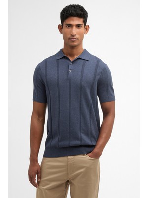 Barbour Wellburn Knitted Triko Polo Yaka NY91 Navy