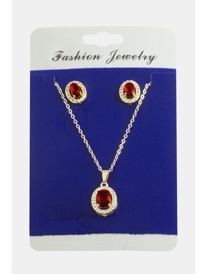 Renklime Oval Zirkon Taşlı Set Kolye