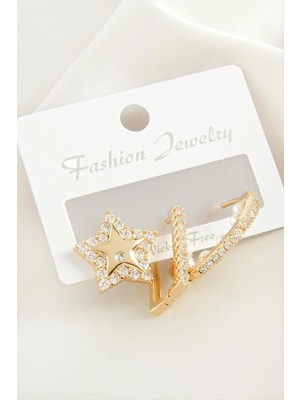 Renklime 3 Adet Yıldız Inci Zirkon Taşlı Küpe