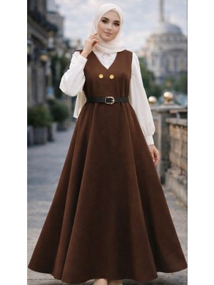 Madame Melek Kadın Tesettür Gömlekli Ikili Takım Uzun Elbise ve Gömlek Kombin