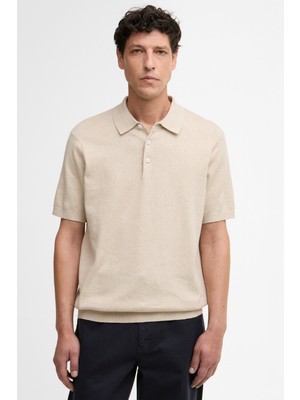 Barbour Muston Linen Blend Knitted Polo Yaka ST17 Washed Stone