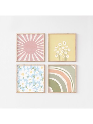 Ninastore Danimarka Pastel Duvar Sanatı Seti / Çiçekli Gökkuşağı Baskıları (Dijital Indirme)