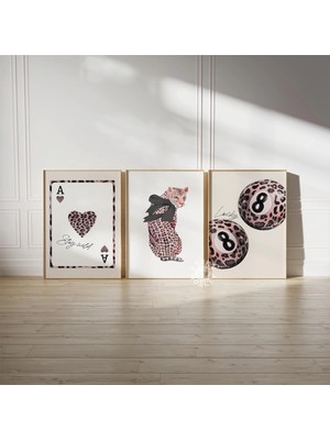 Ninastore Modaya Uygun Leopar Desenli Set/ 8 Top Dijital Baskılar/ Pembe Leopar Duvar Sanatı/ 3'lü Kız Çocuk P