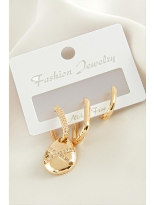 Renklime 3 Adet Damla Zirkon Taşlı Küpe