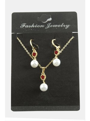 Renklime Damla Inci Zirkon Taşlı Set Kolye