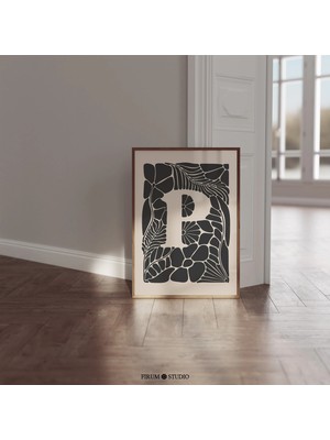 Ninastore P Harfi Baskılı Duvar Sanatı/ Ilk Isim Baş Harfi Sanat Baskısı/ Aile Odası Duvar Sanatı/ Bej ve Siya
