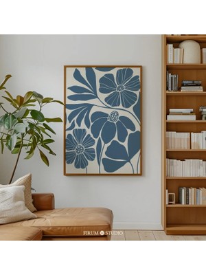 Ninastore Mavi Soyut Çiçekli Duvar Sanatı Baskısı - Orta Çağ Botanik Tasarımı/ Modern Iskandinav Dekorasyonu |