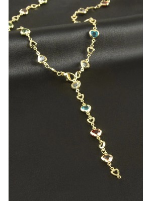 Renklime Kalp Zirkon Taşlı Y Kolye