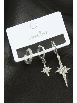 Renklime 3 Adet Şimşek Zirkon Taşlı Küpe