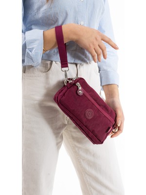 Nemo Group Açık Vizon Unisex Cüzdan, 4 Gözlü, Telefonluk, Crinkle Kumaş, Çapraz Askılı Omuz Çantası, 20X12CM