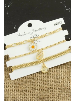 Renklime 3 Adet Papatya Trend Zincir Bileklik