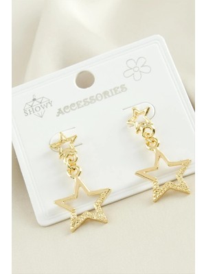 Renklime Yıldız Taşlı Metal Küpe